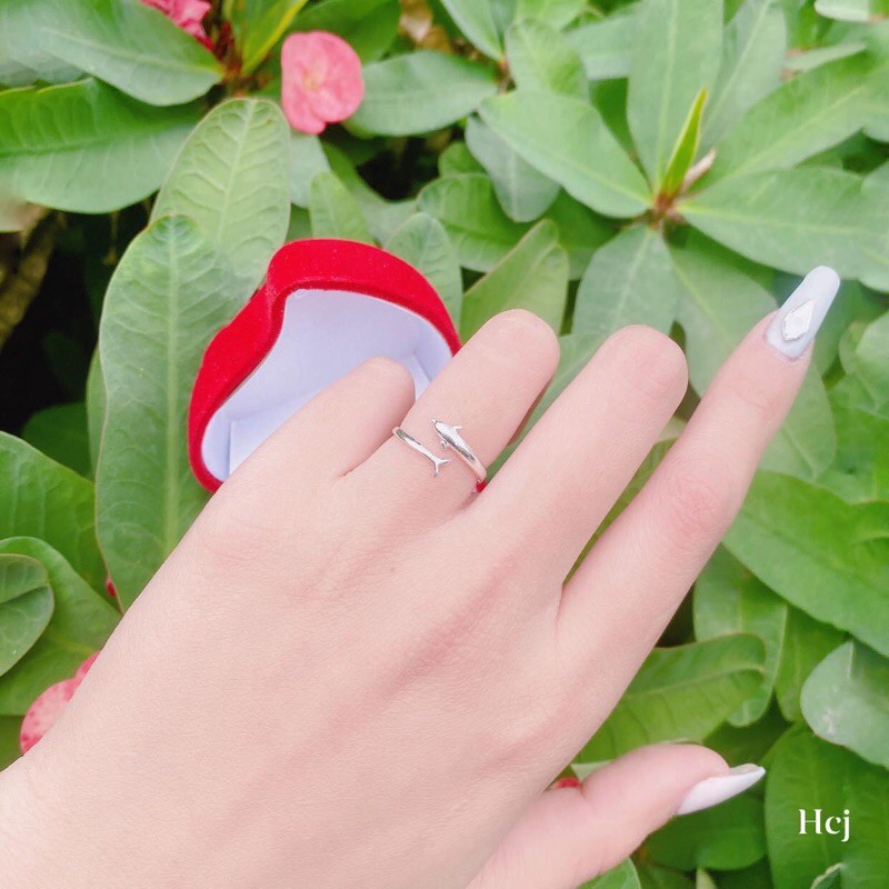 Nhẫn nữ bạc thật hình cá heo dạng hở chuẩn bạc ta LINH MIU SILVER