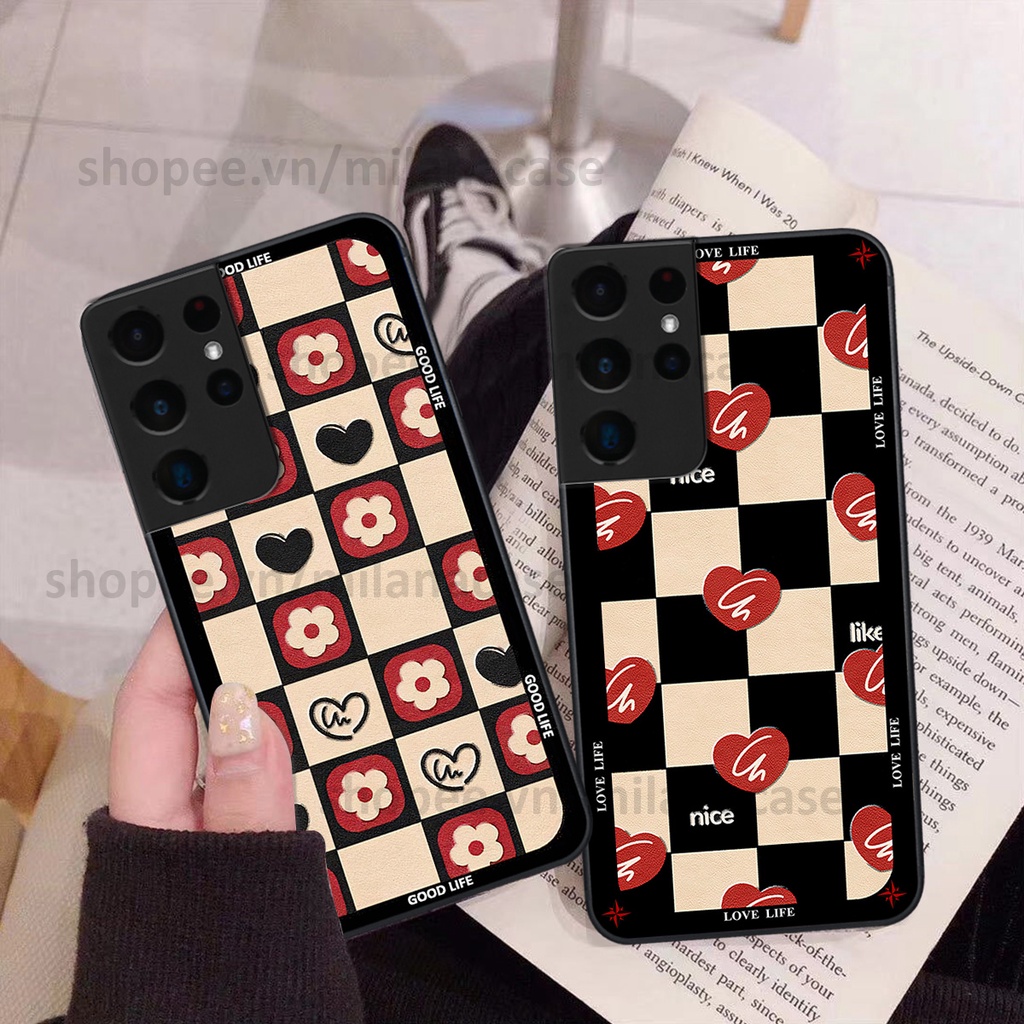 Ốp Samsung S21 Ultra in hình caro trái tim siêu đẹp, siêu nét đầy phong cách cá tính