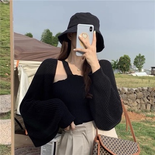 Áo khoác len cardigan nữ mỏng kiểu blackpink tay cánh dơi dáng croptop