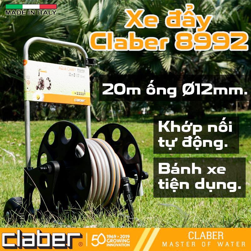 [Mã BMBAU300 giảm 7% tối đa 300K đơn 499K] Bộ cuộn ống dạng xe đẩy Aqua Carry Pronto 20M Claber 8992 [Made In Italy]