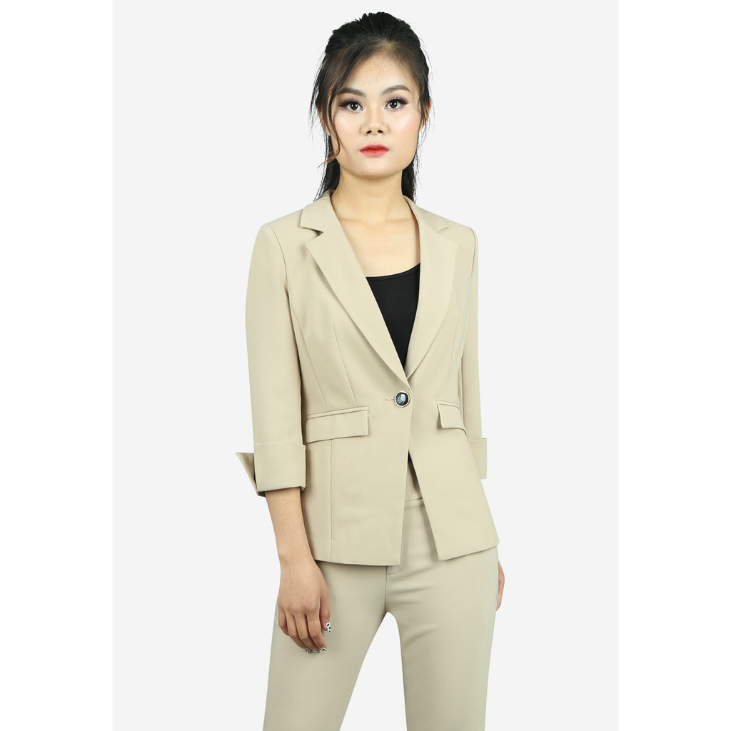 Áo vest 2 lớp tay lỡ cổ 2 ve thô nâu nhạt tay lỡ măng séc túi thật có nắp The One Fashion AVB0921NN