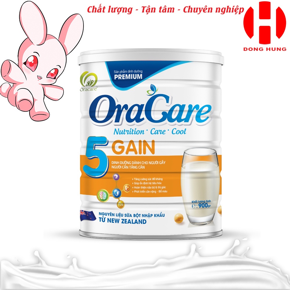 Sữa OraCare 5 GAIN - Sữa dinh dưỡng dành cho người gầy, người cần tăng cân - Sữa uống cho trẻ trên 2 tuổi lon 900g