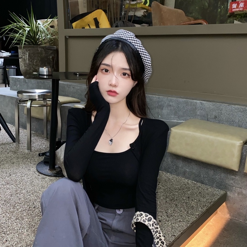 ZHELIHANGFEI Tên áo dài tay T - dây đeo áo hở lưng cao gợi cảm hai chiếc - bộ