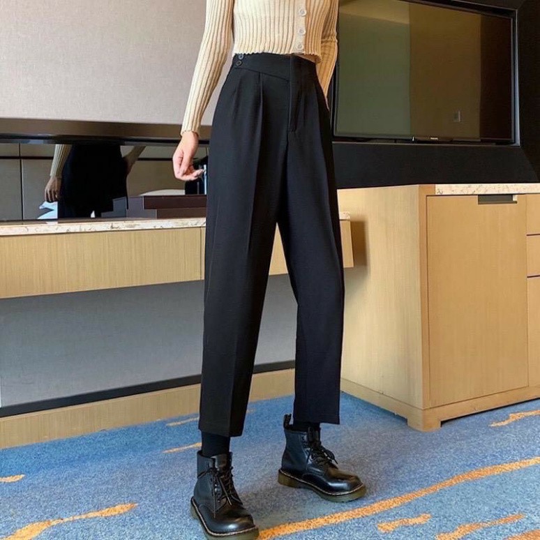 Quần baggy nữ vạt khuy lệch bên hông siêu hot- quần baggy vạt lệch