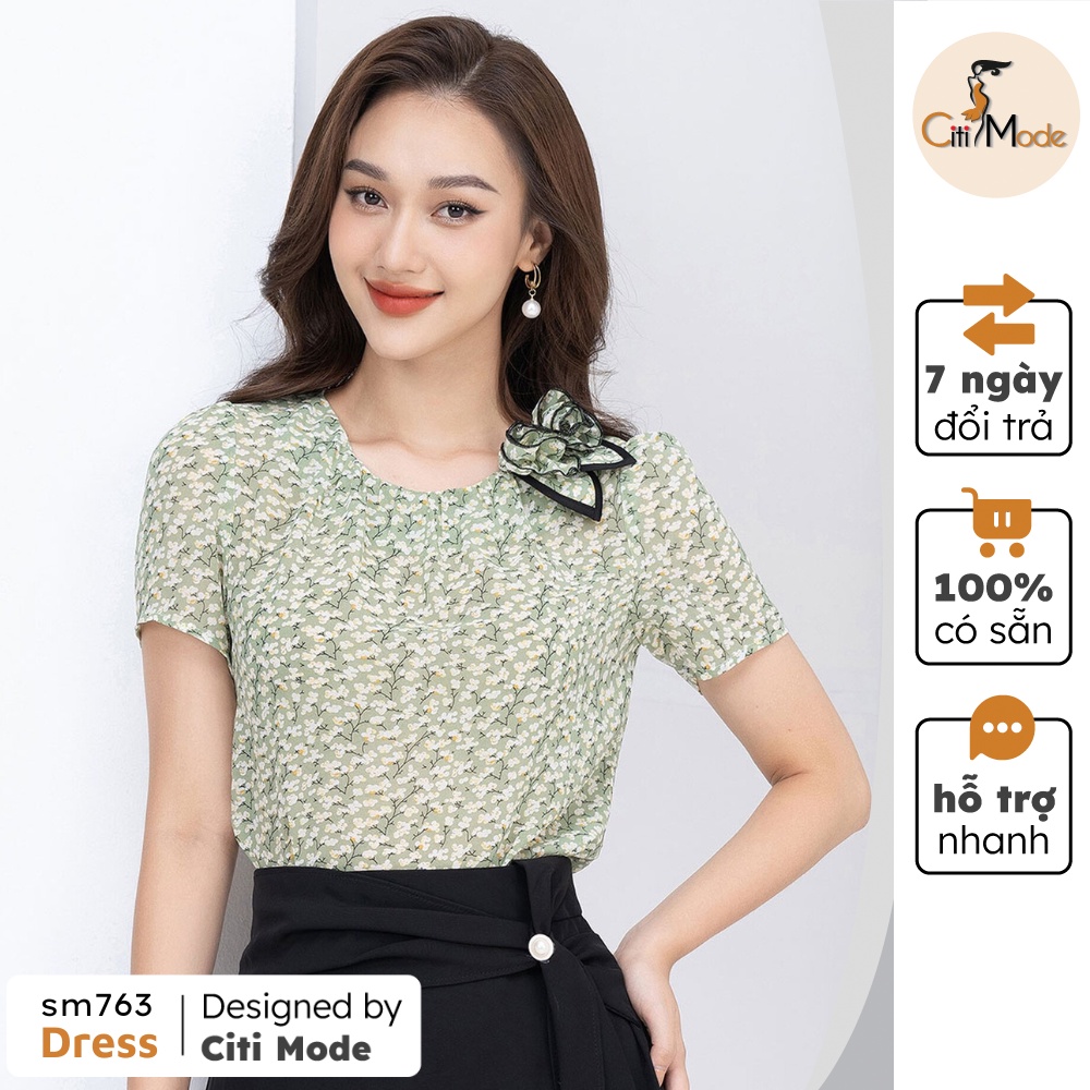 Sơ mi công sở CITI MODE cổ tròn hoa nhí đính hoa SM763
