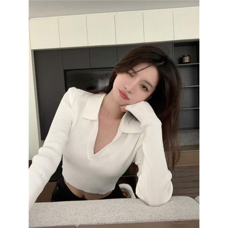 Kumikumi HUANG YOYO Áo sweater Dệt Kim Tay Dài Dáng Ngắn Phong Cách Hàn Quốc Thời Trang Mùa Hè 2022 Dành Cho Bạn Nữ
