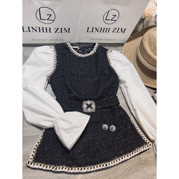 ÁO TWEED TAY PHỐI SƠ MI
