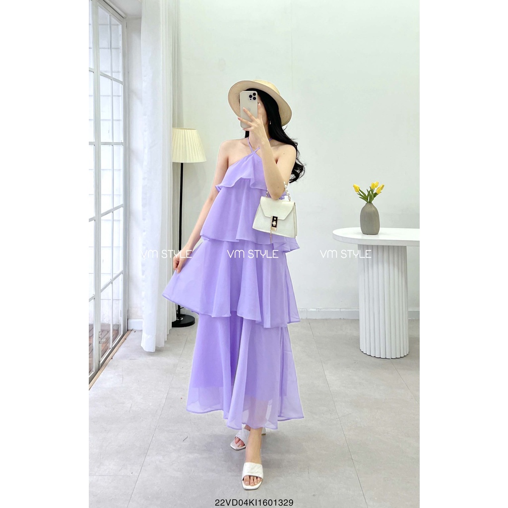 Đầm voan maxi dáng dài VMSTYLE cổ yếm 2 dây mảnh kiểu 4 tầng 08643 - 22VD04KI1601