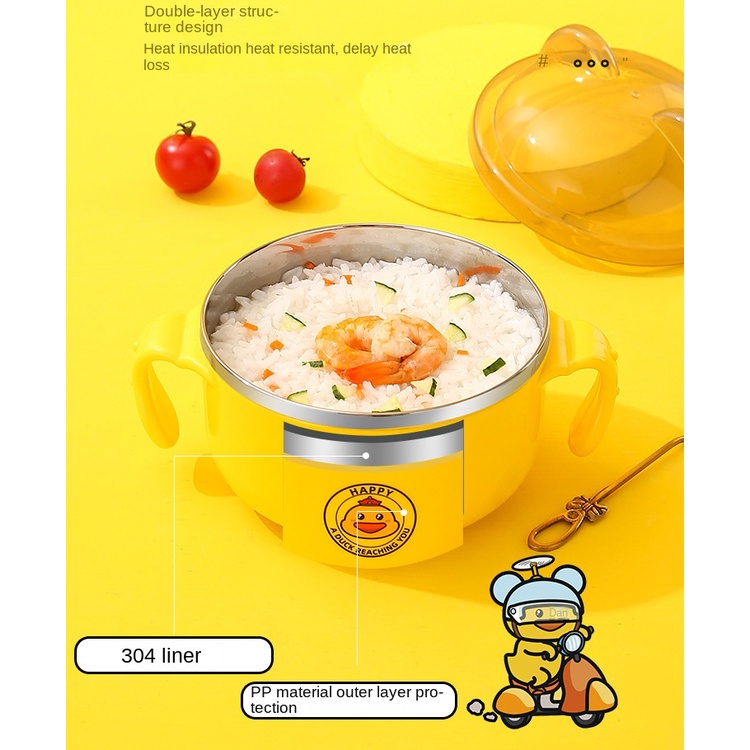 Bát Ăn Cơm Bằng Thép Không Gỉ 304 Hình Vịt Vàng Hoạt Hình Cho Trẻ Em 450ml chính hãng Hàn Quốc kiểm định an toàn