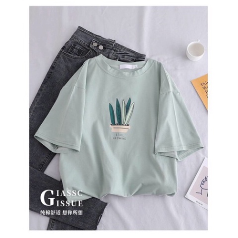 Ao thun tay lỡ, áo phông form rộng 5 lá cây still growing kute phô mai | BigBuy360 - bigbuy360.vn