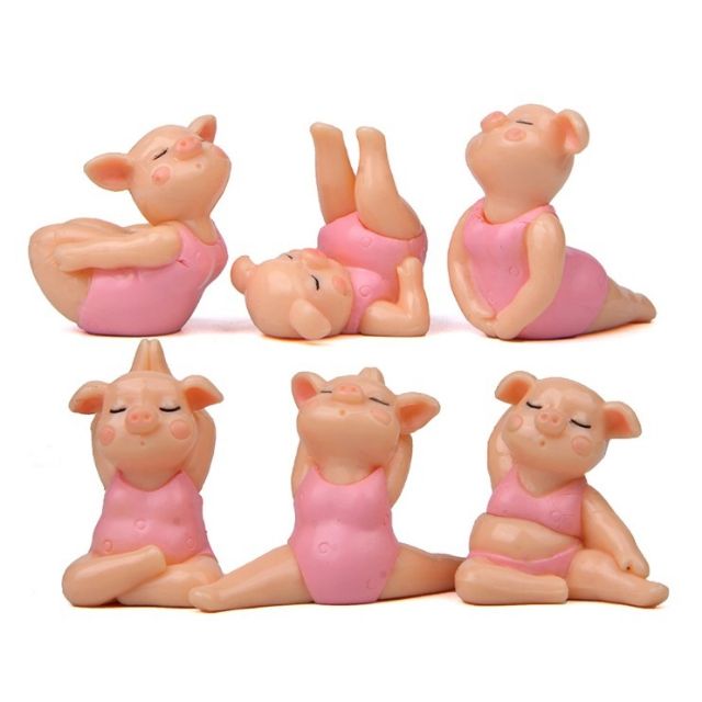 Bộ combo 06 mô hình chị lợn hồng cute tập Yoga cho các bạn làm móc chìa khóa, trang trí DIY