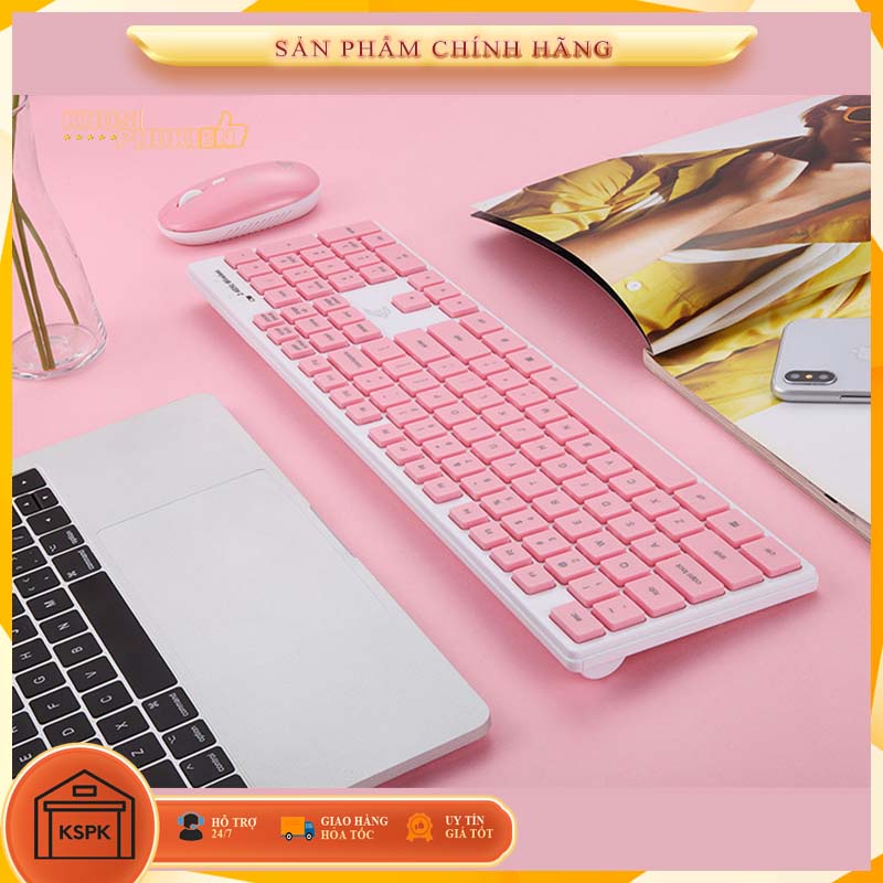 Bộ Bàn phím kèm chuột không dây xanh hồng mỏng dễ thương giá rẻ KSPK