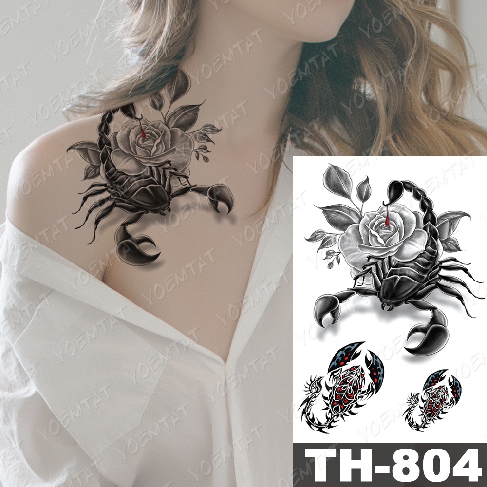 Hình Xăm Dán Tạm Thời Hình Bọ Cạp Và Hoa Hồng Chống Thấm Nước