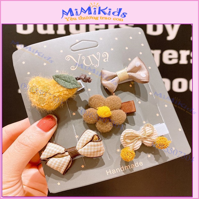 Set 5 kẹp tóc công chúa  phong cách Hàn Quốc xinh yêu cho bé