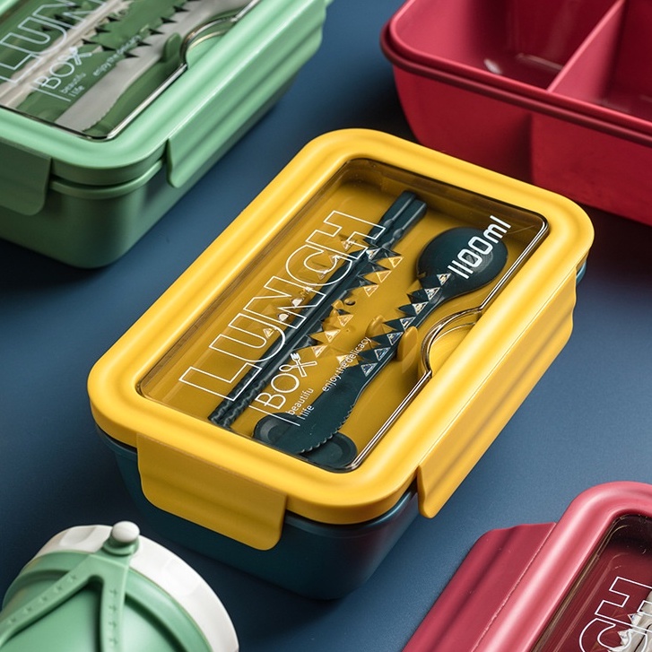 (CAO CẤP) Hộp Đựng Cơm 3 Ngăn Chính Hãng LUNCH BOX Loại To 1400ml Có Thể Sử Dụng Trong Lò Vi Sóng