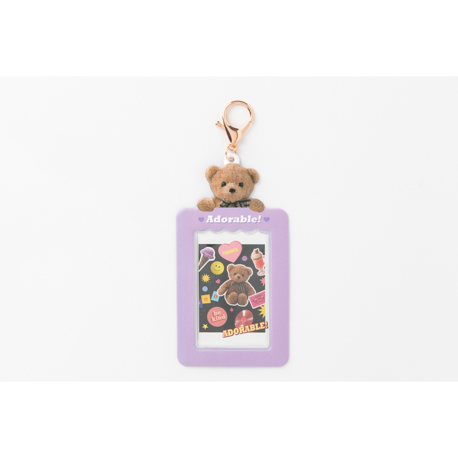 Toploader Decor ARTBOX Hàn Quốc Bọc Card Đựng Ảnh Trang Trí Photocard Polaroid Có Móc Khóa Họa Tiết Gấu Teddy Màu Tím