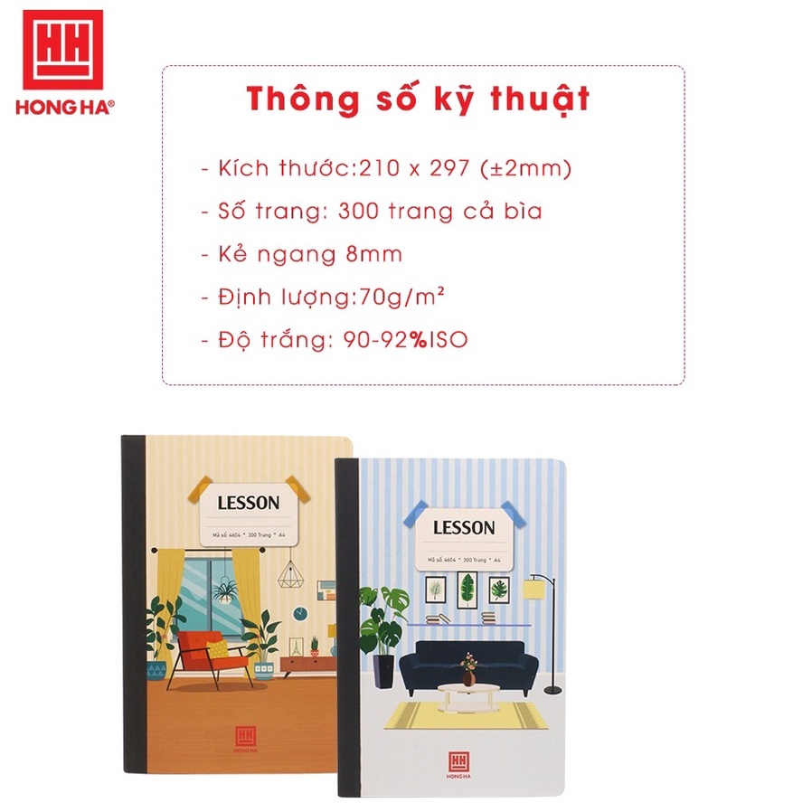 Sổ bìa bồi 300 trang A4 Lesson Hồng Hà 4604 / Sổ kẻ ngang có lề