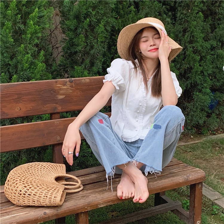 Áo Kiểu Tay Phồng Cổ Chữ V Họa Tiết Hoa Xinh Xắn Sành Điệu Cho Nữ | BigBuy360 - bigbuy360.vn