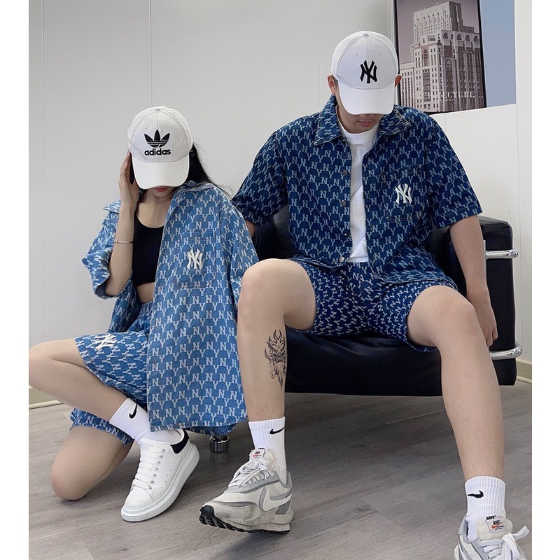 Áo Sơ Mi Jeans MLB Classic Monogram Denim Short Sleeve Shirt NY Yankees