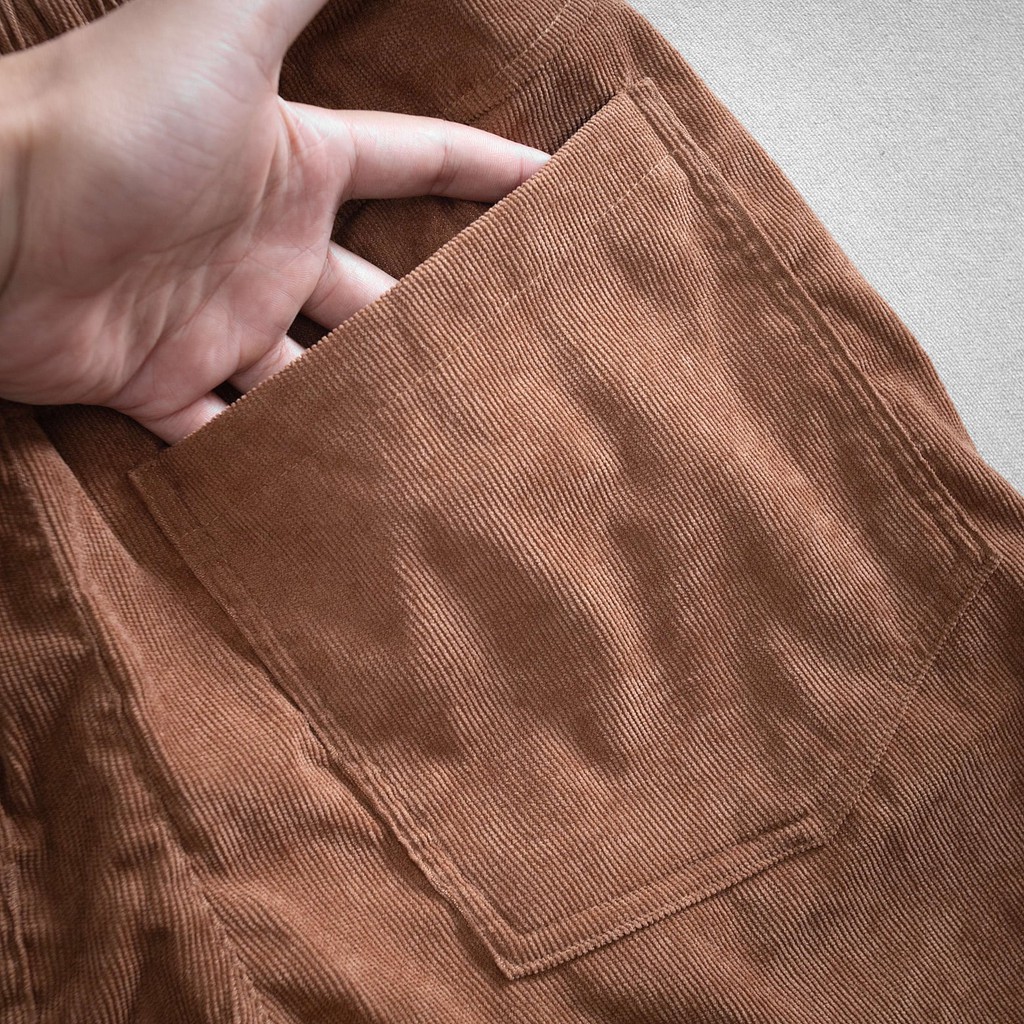 Quần nhung tăm nâu nam thu đông bo gấu