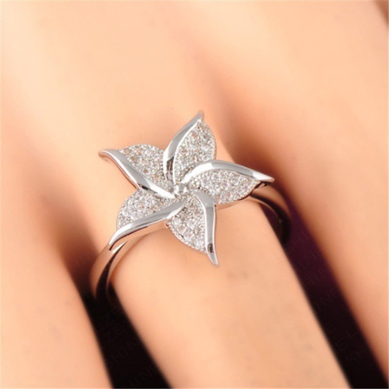 Aifei Jewellery Women Ring Flower Mosaic Diamond 925 Sterling Silver R1175