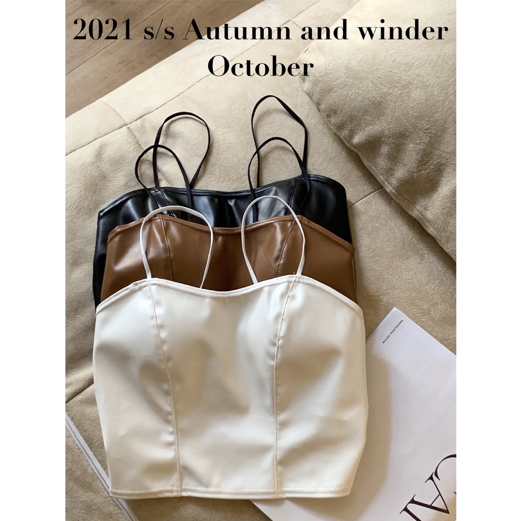 DUNEA Áo ống bằng da PU có đệm ngực gợi cảm dành cho nữ