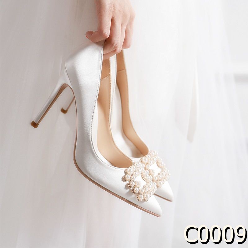 SẴN ĐỎ SZ 37. TRẮNG SZ 36 Giày phù dâu nữ gót nhọn màu trắng chủ đạo đám cưới cô dâu