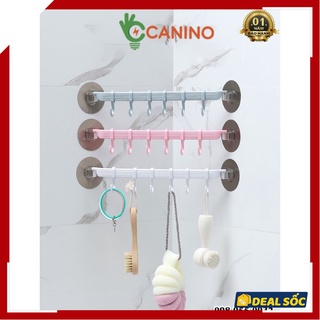 Thanh treo đồ dán tường đồ 6 móc treo đa năng không cần khoan bắt vít Canino siêu dính, dán góc tường hoặc dán phẳng
