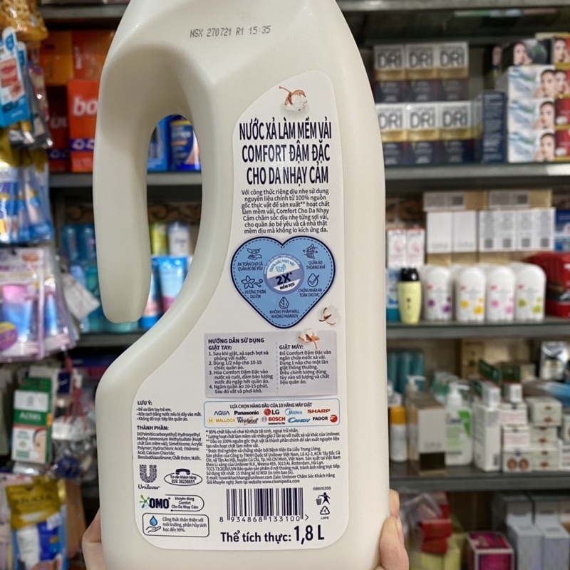 Nước xả vải Comfort cho da nhạy cảm hai 1,8L