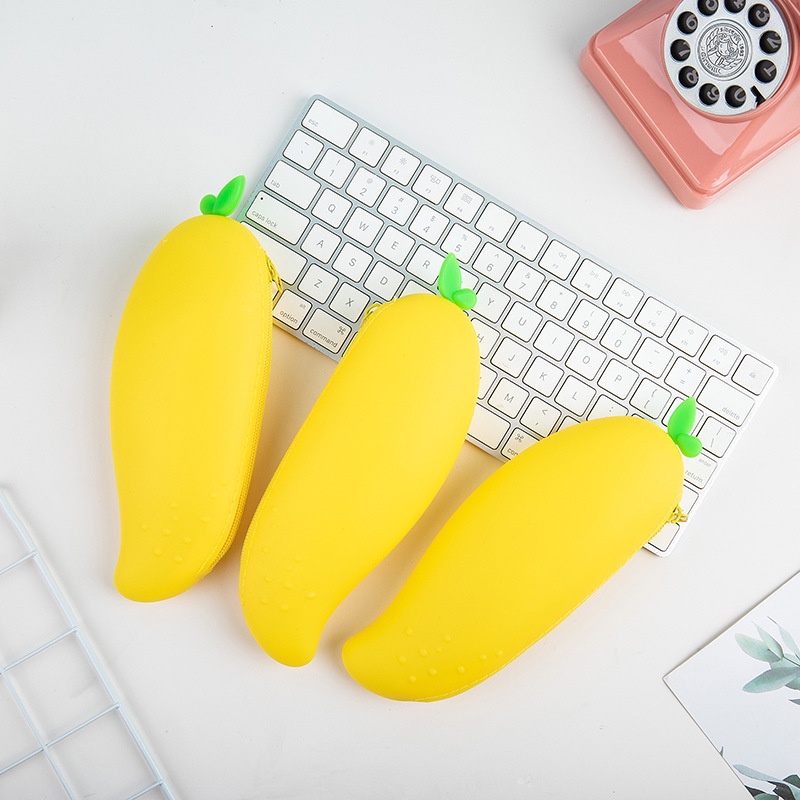 Túi Đựng Bút Bằng Silicon Hình Trái Cây / Rau Củ Dễ Thương Nhỏ Gọn Có Khóa Kéo Cho Học Sinh