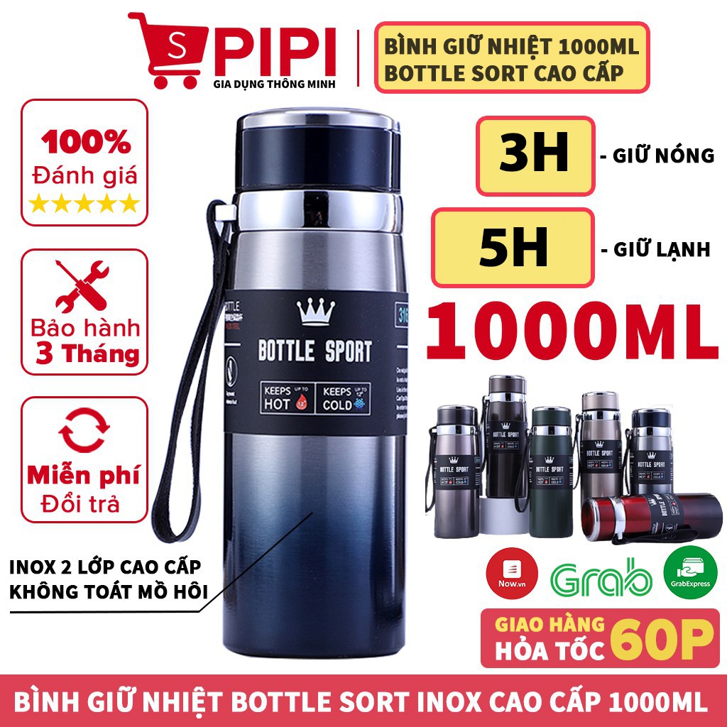 Bình Giữ Nhiệt 1000ml inox không gỉ BOTTLE SPORT, Bình đựng nước giữ nhiệt