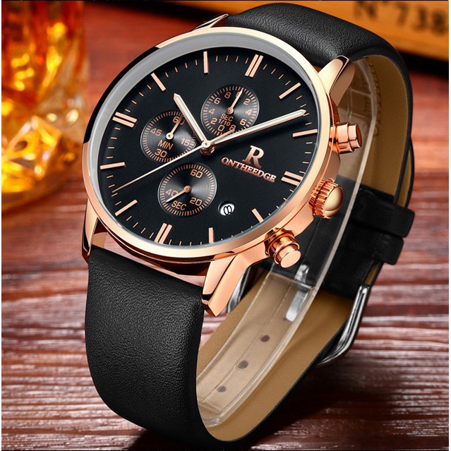 Đồng hồ nam dây da 6 kim Ontheedge 018 fullbox