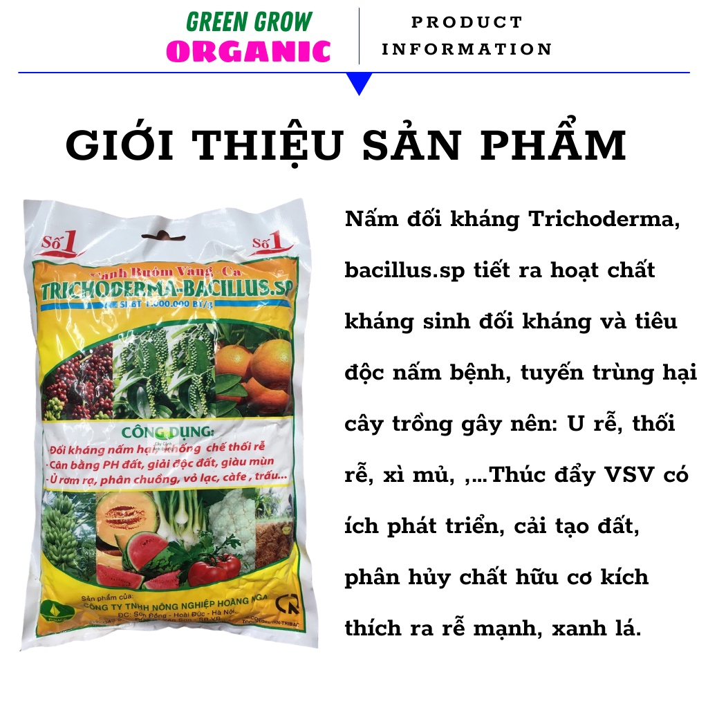 Chế phẩm sinh học Trichoderma siêu nấm Bacillus gói 1kg dùng ủ phân chuồng ủ đất trồng rau MS184 GREEN GROW