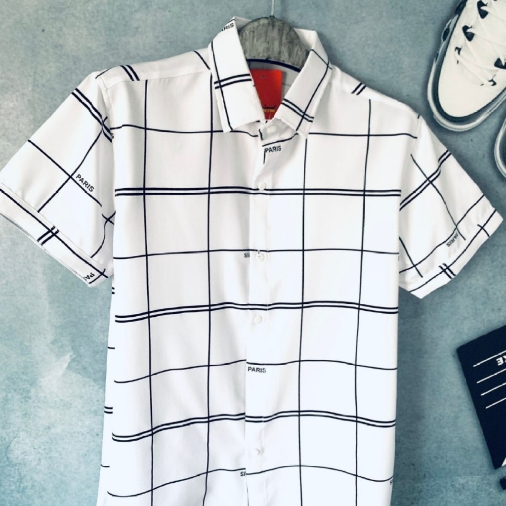 Áo Sơ Mi Nam Ngắn Tay H&H-SMOK2 Phối Họa Tiết Chữ In Thời Trang