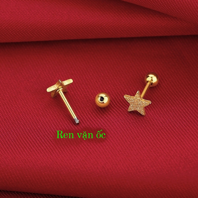 Bông tai titan nữ không gỉ mặt ngôi sao 5 mm nhám lấp lánh (giá 1 chiếc)