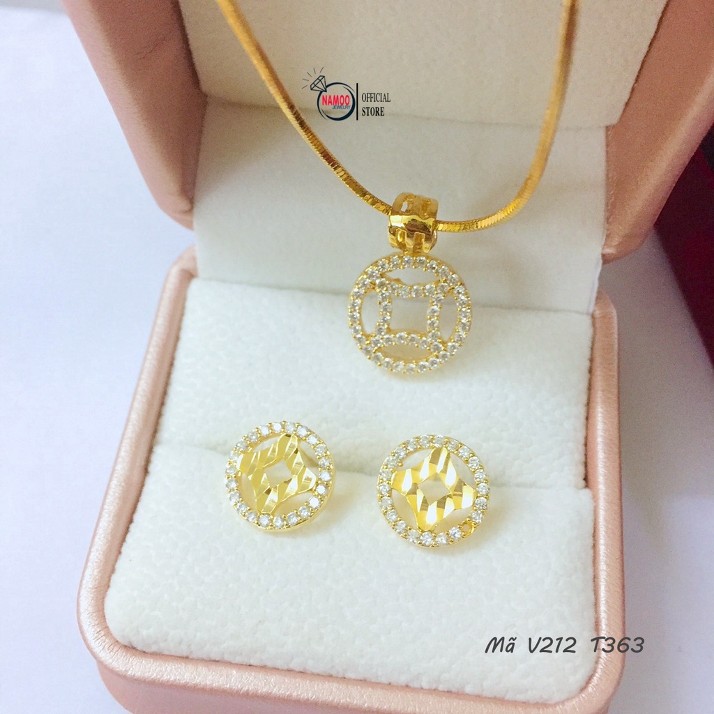 Set bông Tai Và Dây CHuyền Nữ V212 T363 Đính Đá Nữ