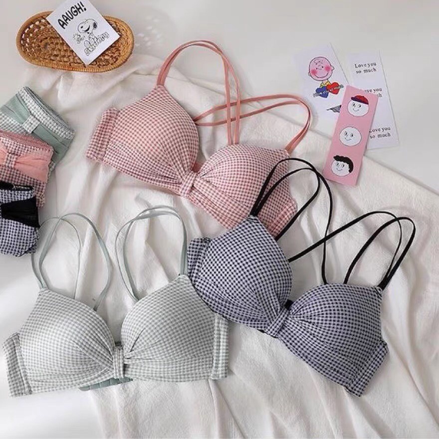 Áo lót nữ LENABRA, AL970-áo ngực nơ đúc su kẻ caro đệm vừa nâng ngực nhẹ nhàng