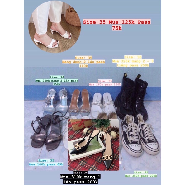 Thanh Lý Giày Cao Gót Quai Trong Suốt Đính Đá Mũi Nhọn, Giày Sandal Dây Cột Bắp Chân Đế Xuồng, Boot Cổ Cao….. Size 35_36