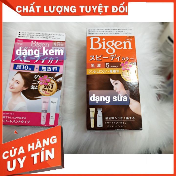 Chính Hãng Thuốc nhuộm tóc Bigen Nhật Speedy Color Cream HỒNG (kem) CAM (Sữa) phủ bạc 100% đều màu suôn mềm bóng mượt