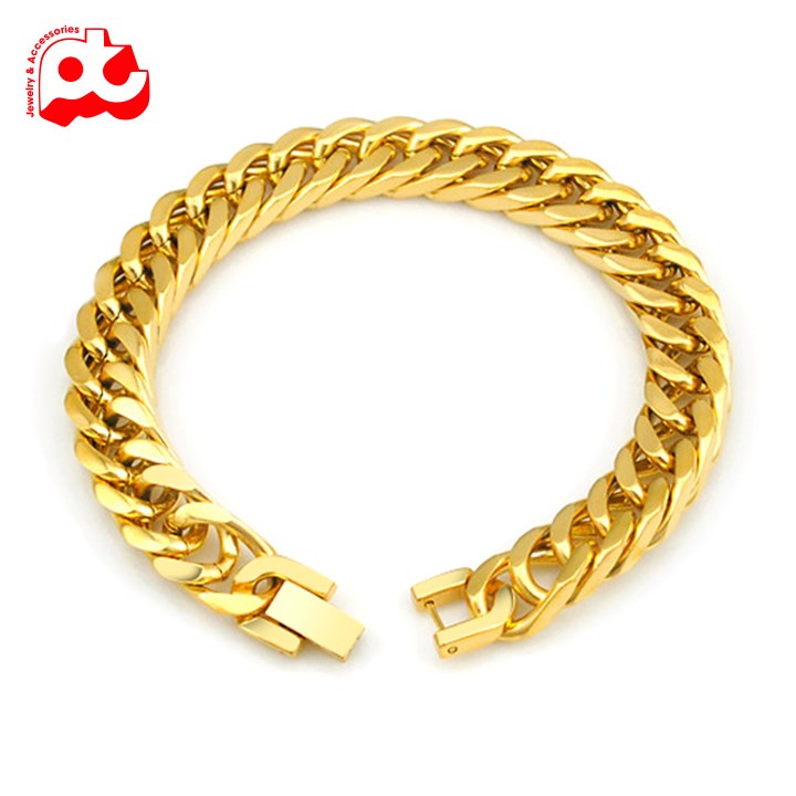 Lắc tay nam kiểu lặc đôi titan cao cấp rẻ đẹp khóa bộ cao cấp thép không gỉ PT JEWELRY cỡ 10mm mạ vàng PTLTNA16