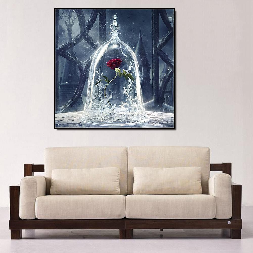 Tranh hoa hồng đỏ kim cương 5D 30 X 30cm