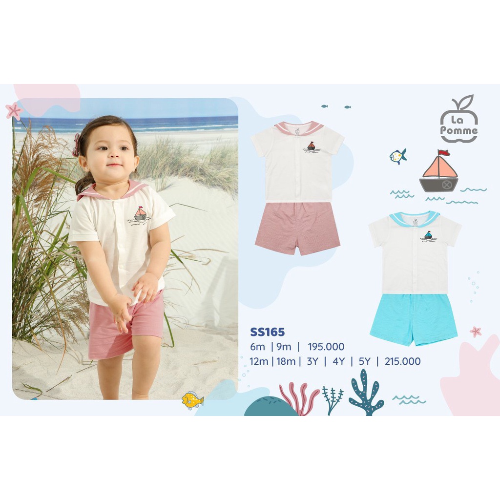 Bộ quần áo cộc La Pomme lính thủy dễ thương cho bé gái 6 tháng đến 5 tuổi chất liệu modal SS165