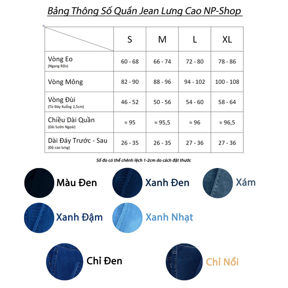 Quần jean nữ lưng cao siêu co giãn NP SHOP⚡️ Quần bò cạp cao ulzzang skinny 4 size 5 màu không túi bigsize