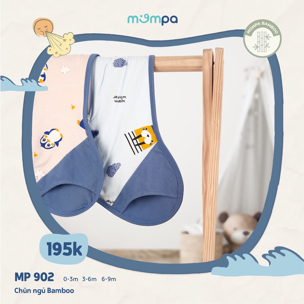 Nhộng chũn hở tay chân Mompa 0-9 tháng sợi tre hở tay chân khóa 2 chiều dễ mặc thay bỉm co giãn mùa hè thoáng mát 902