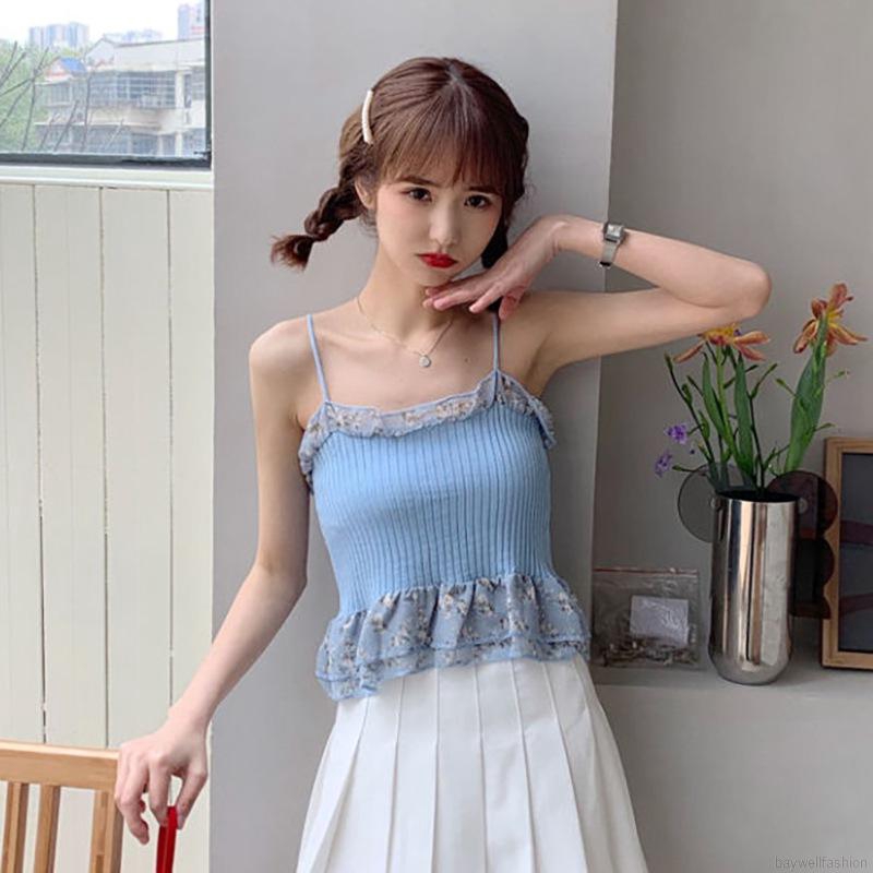 [Baywellfashion]Floral Stitching Knitted Sweater Bottoming Small Camisole | BigBuy360 - bigbuy360.vn
