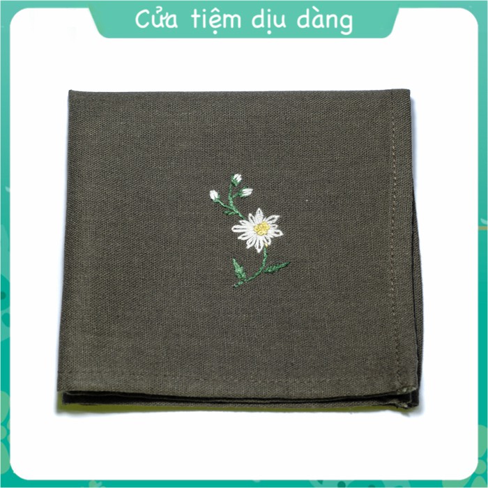Khăn tay  vải linen thêu thủ công - mẫu Họa mi
