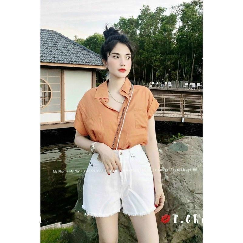 Áo sơ mi tay lật 2 túi đũi tơ
