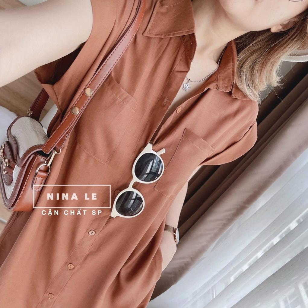 TCO Đầm sơ mi công sở dáng suông tay sát cánh mẫu nina lê
