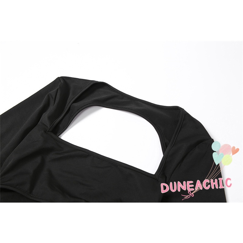 DUNEA Đầm Tay Dài Cổ Vuông Màu Trơn Thời Trang Cho Nữ