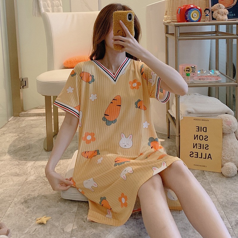 Váy ngủ cổ V thun dệt gân chìm cao cấp [VN04] | BigBuy360 - bigbuy360.vn